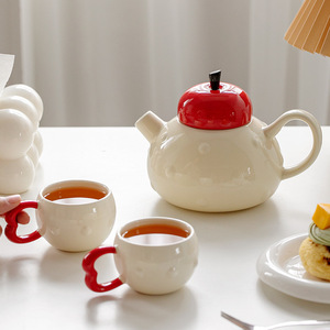 Creative apple Shaped Ceramic Teapot with Cups Novelty Porcelain Tea Set - Product Image 4