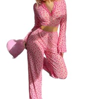Sexy ademende lingerie set roze doorschijnend lange mouwen V-hals Valentijns nachtkleding voor vrouwen huwelijksreis nacht