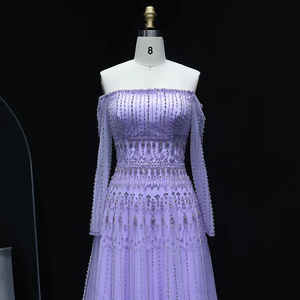 Robes de soirée formelles élégantes pour femmes LSZ588, style A-line, couleur lilas, motif floral 3D, plumes antistatiques, longueur au sol - Product Image 2