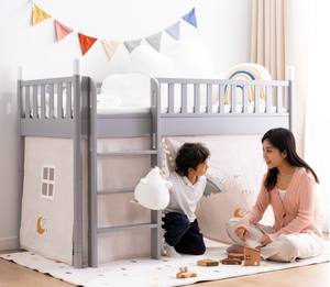 Lit superposé moderne en bois gris Lepinkids Eason avec échelle, lit mezzanine pour enfant, mobilier de maisonnette 160x80cm pour chambre, école, appartement - Product Image 1