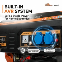 Générateur à essence Power VALUE 2,5 kW, puissance nominale 2,2 kW, démarrage électrique, batterie incluse, AVR, prises EU, CE