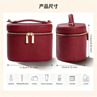 Trousse de Maquillage de Luxe KONCAI à Motif Litchi, Sac de Voyage Rond à Poignée Unique avec Fermeture Éclair Dorée et Poignée Robuste