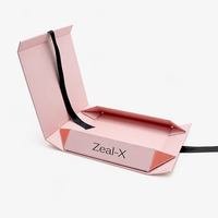 Boîte cadeau pliable magnétique rose de luxe avec logo personnalisé, ruban noir et nœud, boîte rigide en papier pour vêtements et lingerie
