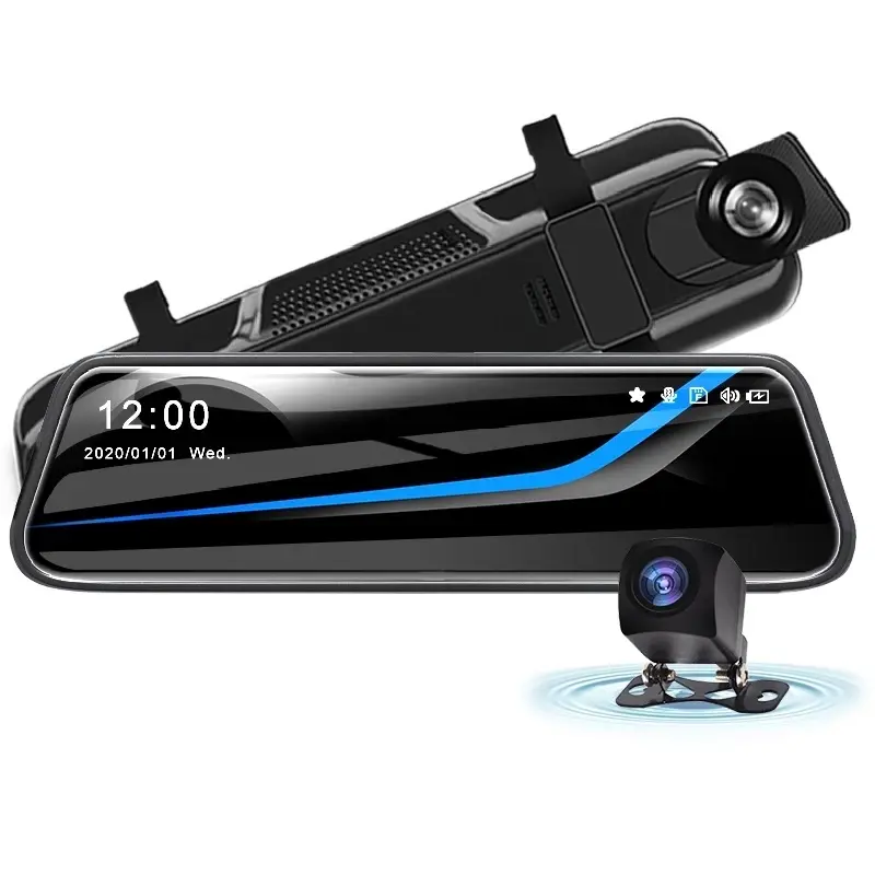 Kotak Mobil ADAS Kaca Spion, Layar Sentuh 10 Inci 1080P, Kaca Spion Media Streaming, Kotak Hitam