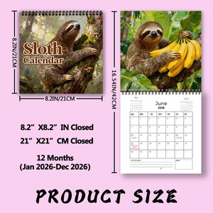 <span class=keywords><strong>Calendario</strong></span> de Pared Personalizable 2026 <span class=keywords><strong>con</strong></span> Diseño de Perezoso, 12 Meses, Encuadernación de Alambre Doble, Planificador <span class=keywords><strong>con</strong></span> Estampado Animal para Amantes de los Animales, Decoración del Hogar, Regalos para Días Festivos - Product Image 4