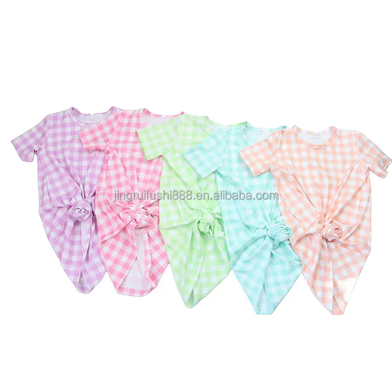 Boutique Multi color Check Pattern Baby Mädchen T-Shirt Kleid Gerippte Stricks toff Kurzarm Mode Mädchen Freizeit kleid