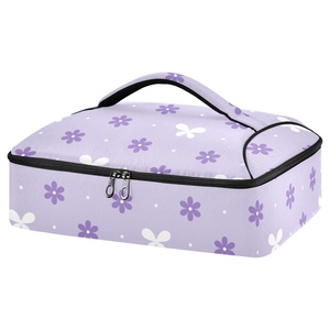 Portable Insulated Thermal Food Pizza Delivery Bag Custom Purple Flowers Printing Waterproof Sublimation Cooler Bag - Product Image 1