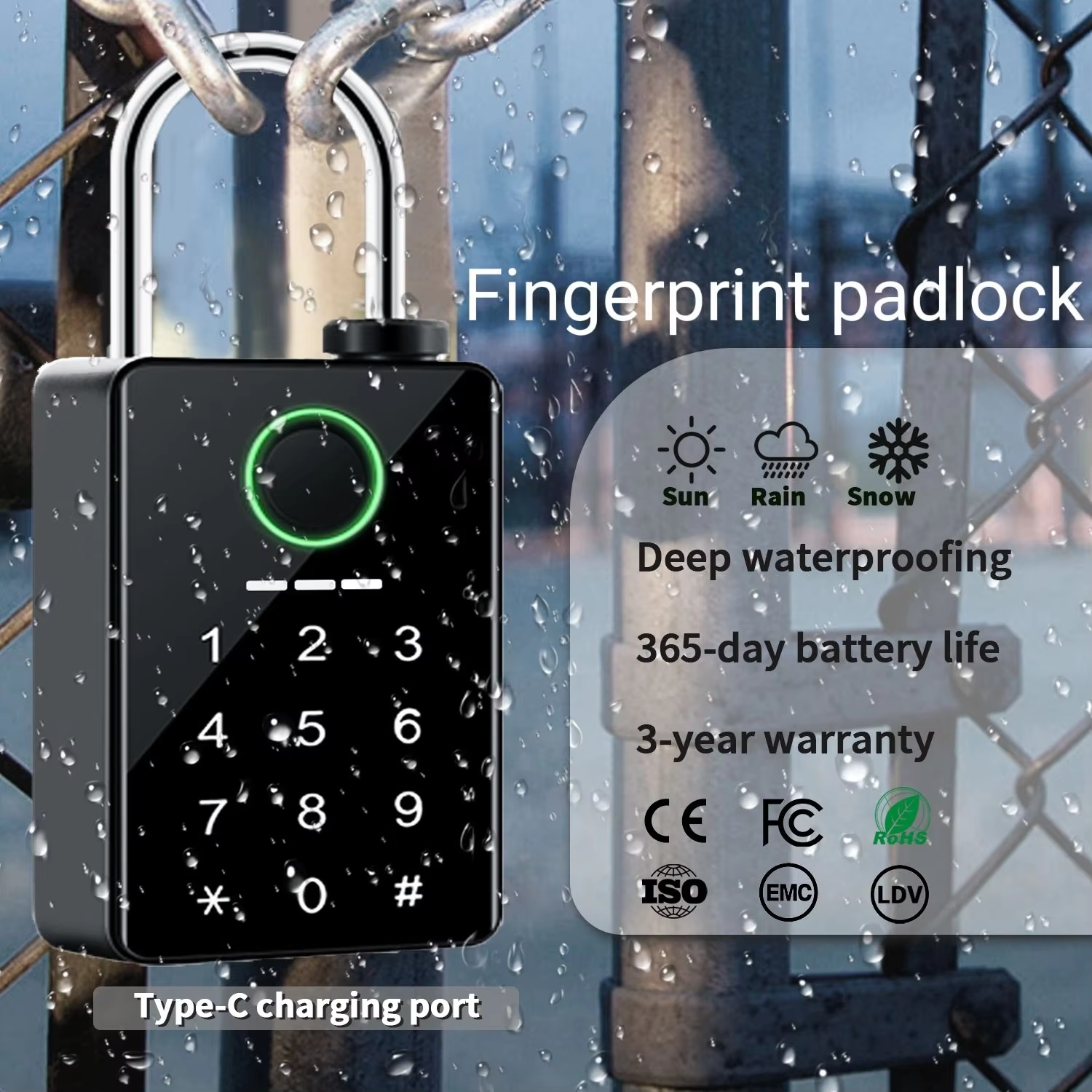 Safety Heavy Duty Waterproof Anti-theft High Security Combination Waterproof Zinc Alloy Wholesale Smart Fingerprint Padlock · image 5