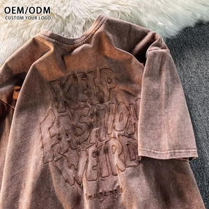Logo kustom Streetwear Kaos Oblong pria katun berat ukuran besar kaos oblong Vintage cuci asam kelas berat cetak kualitas tinggi grafis