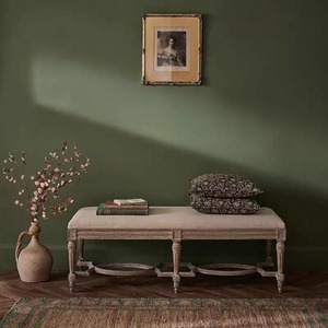 American Solid Wood <b>Bed</b> <b>End</b> Bench, French Distressed Vintage Entryway Shoe Bench, Long Upholstered Bench for Master Bedroom - Product Image 1
