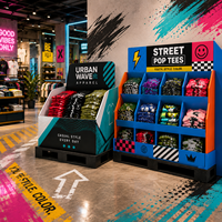 Support d'affichage en carton ondulé imprimé sur mesure pour vêtements, t-shirts pliés, merchandising de vêtements en magasin