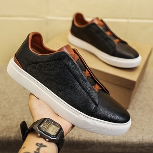 Chaussures de printemps pour hommes, baskets blanches en toile, chaussures en cuir de vachette pleine fleur, chaussures pour hommes tendance en cuir véritable, polyvalentes et à la mode - Product Image 2