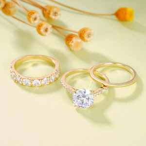 Caoshi Tinh Tế Rực Rỡ Vòng bắt chước Kim Cương Mạ Vàng 3Pcs Bộ Vài Nhẫn Cho Phụ Nữ Engagement Wedding CZ Nhẫn Trang Sức - Product Image 6