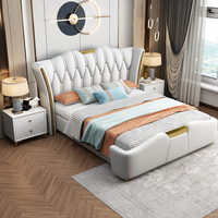 Lit King Size moderne en cuir italien de haute qualité Lit en bois avec rangement Lit double de luxe fabriqué en Chine