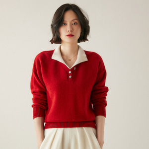 Pull en cachemire à col Henry pour femme, OEM/ODM, ample, décontracté, polyvalent, en laine tricotée de qualité supérieure, logo personnalisé - Product Image 5