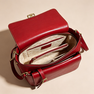 Ladies Retro Leather‑Like Flap Shoulder Bag Red Solid Color Back <b>Zip</b> Pocket Adjustable Strap Daily Crossbody <b>Purse</b> - Product Image 5
