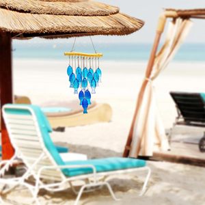 Campanas de viento de vidrieras de pez de mar azul únicas hechas a mano para decoración de boda de patio de jardín exterior - Product Image 6