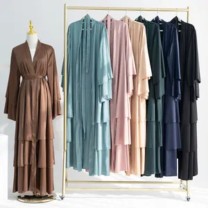 New Modest Turkey Islamic Clothing Elegant Kimono Open Abaya Kaftan Women Muslim Dresses Luxury Satin 3 Layers Dubai Abaya