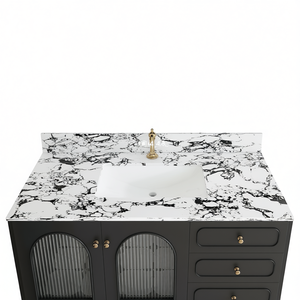 Encimera de Baño de Mármol Artificial Carrara de 43x22 Pulgadas con Orificio Preperforado para Lavabo Cerámico de Montaje Inferior, Estilo Moderno - Product Image 1