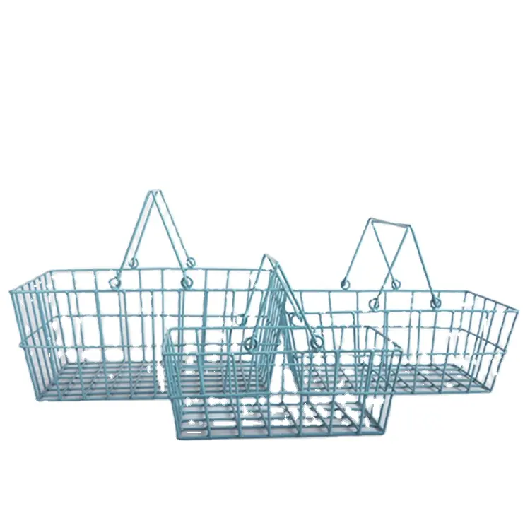 Factory Customized Size Decorative Metal Wire Supermarket Retail Shopping Handles Basket