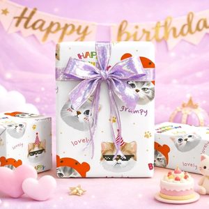 Cute Cat Birthday <b>Wrapping</b> <b>Paper</b> For Gift Packaging Kids Birthday Baby Shower Party - Product Image 1