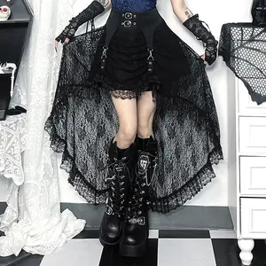 <span class=keywords><strong>Goth</strong></span> Dark Irregular Hem Lace Patchwork Faldas Fairy Grunge Metal Hebilla Zip Streetwear Chic Bottoms <span class=keywords><strong>Mall</strong></span> Gothic Women Alt Faldas - Product Image 4