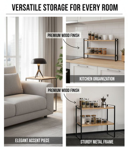 Étagère <span class=keywords><strong>de</strong></span> <span class=keywords><strong>rangement</strong></span> multifonctionnelle à 2 niveaux en bois avec structure métallique pour cuisine, <span class=keywords><strong>salle</strong></span> <span class=keywords><strong>de</strong></span> <span class=keywords><strong>bain</strong></span> ou coiffeuse | |   Étagère à épices - Product Image 2