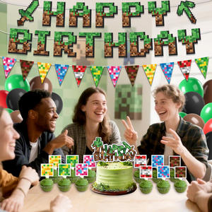 Nuevo Set de Artículos para Fiesta Temática de <span class=keywords><strong>Minecraft</strong></span> al por Mayor: Banderines, Banderas Triangulares Colgantes, Decoraciones para Pasteles, Globos - Product Image 4
