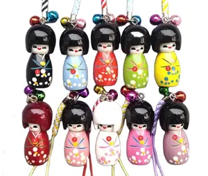 Yeni lot 20 adet 10 renk mix japon oryantal Kokeshi bebek cep telefon askısı kadın kızlar çanta çanta Charm - Product Image 1
