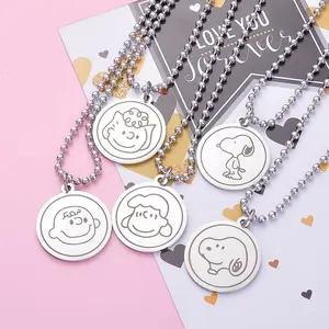 Western young men women fashion jewellery stainless steel long ball chain custom cartoon character disc necklaces