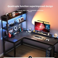Bureau d'angle pour e-sport avec espace d'étude pour deux personnes et bibliothèque intégrée - Modèle A029