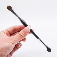 Maßgefertigte Doppelkopf-Naturhaar-Schwammbürste mit Holzgriff für Gesichts- und Augenbrauen-Make-up, Lidschatten-Werkzeug