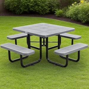 Hot Bán Hiện Đại 46-Inch Grey Kim Loại Vuông Dã Ngoại Bảng Với Bốn Bền Băng Ghế Cho Ăn Uống Ngoài Trời Tại Trường Học Hoặc Biệt Thự - Product Image 3