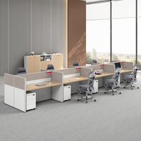 Ensemble de Postes de Travail de Bureau Minimaliste pour Employés : Bureau en Croix, Chaise, Paravents, Rangement et Gestion des Câbles pour 4-6 Personnes