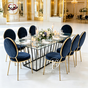 Modern Black Metal Rectangular Wedding <b>Table</b> with <b>Mirror</b> Glass Top for Dining Banquets - Product Image 3