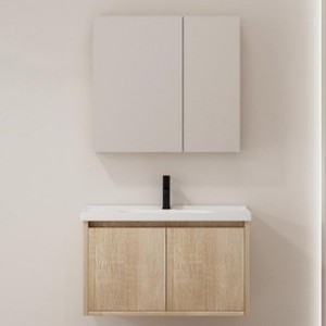 Mueble de baño suspendido con espejo LED y lavabo de cerámica - Product Image 4