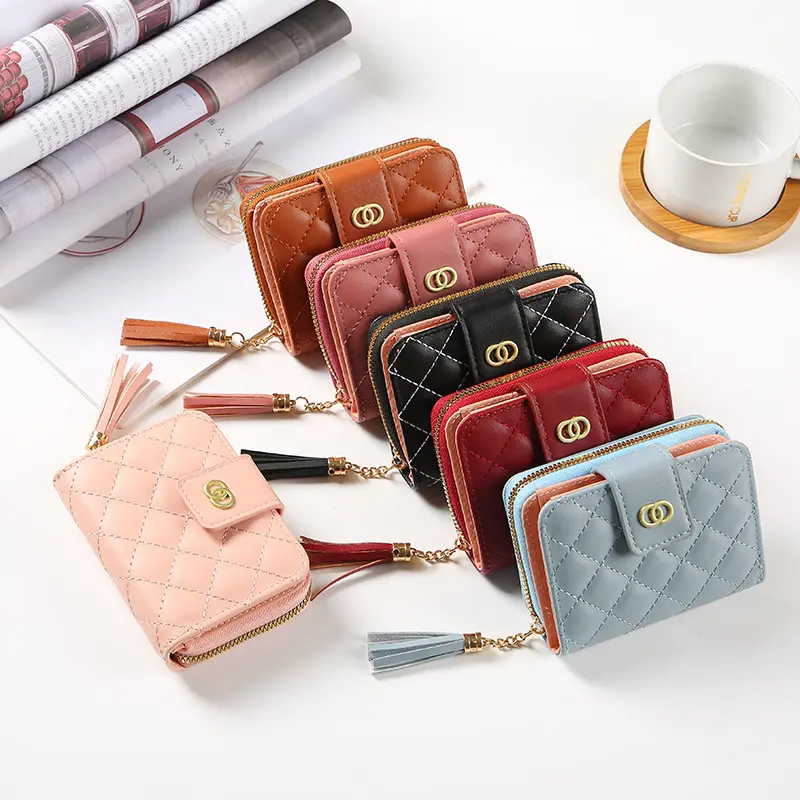 New Minimalist Small Short Cheap Mini Cute Slim Leather Wallets For Woman Ladies Girls Stylish Purses Thin Tassel De Mujer 2023