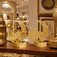 Décoration de maison islamique, décoration de fête sur le thème du tourisme, décoration de rassemblement, porte-bougie en métal doré découpé au laser en forme de croissant de lune et de mosquée