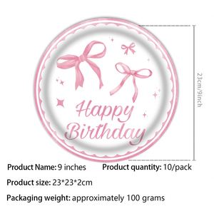 Juego de Vajilla Desechable con Tema de Lazo Rosa, Artículos y Decoración para Fiestas de Cumpleaños de Niñas - Product Image 3