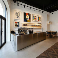 Comptoir de bar en acier inoxydable, bois massif et métal pour café/cocktails/glace/desserts, éclairage LED, finition vernie personnalisable