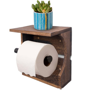 AyK Creations Wooden Toilet <b>Paper</b> Holder Wall Mount Maple Rustic Design Bathroom <b>Kitchen</b> Shelf - Product Image 5