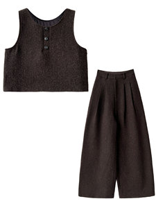 2024 femmes gilet réversible jambe large pantalon costume ensemble automne hiver <span class=keywords><strong>laine</strong></span> mélange Tweed bureau élégant deux pièces tenue - Product Image 6