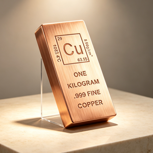 1kg .999 Fine <b>Copper</b> Bullion Bar Periodic Table Engraved Rectangle - Product Image 1