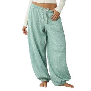 Pantalones Anchos de Mujer con Estampado de Lunares Verde Claro, Cómodos y Elegantes, para Descansar, Hacer Deporte o para el Tiempo Libre - Product Image 3