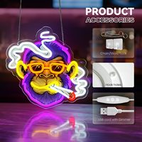 Enseigne néon Cool Monkey, pour décoration murale Thème Singe Fumeur, Lumière LED Anime Monkey à luminosité réglable, Enseigne LED pour Bar, Pub, Salle de jeux, Man Cave