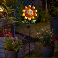 Lampe solaire de jardin en métal étanche IP65 en forme de tournesol avec motif visage souriant, LED, pour décoration extérieure