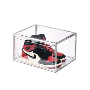 Wholesale PET Stackable Sneaker Shoe Storage Box Drop Front Magnetic Transparent Display Organizer Shoe Box