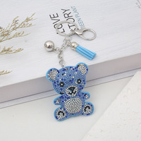 Porte-clés créatif en forme d'ours en peluche avec strass, mignon, en verre, pour sac et voiture, pour filles