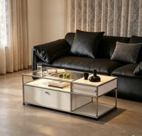 Table basse en acier inoxydable de style mid-century avec plateau en verre, design moderne minimaliste et luxueux pour salon (sans table d'appoint)