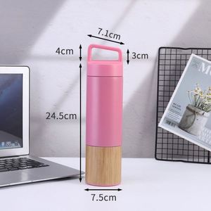 Termo de Acero Inoxidable de Doble Pared con Aislamiento, Diseño Recto, con Asa, para Regalo, Taza de Café, Botella de Agua de Bambú con Asa - Product Image 5